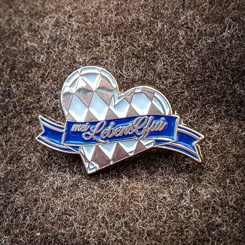 Bavariashop Pin Mei LebensGfui; traditional jewellery, Bavarian gift idea, blue