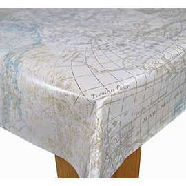 Karina Home Wipe Clean Tablecloth Vinyl PVC Table Cover Wipeable Table Cloth Maps of the World Duckegg 140cm x 140cm