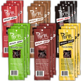 Primal Spirit Vegan Jerky - Sampler Pack, 10g. Plant Based Protein, Certified Non-GMO ("Classics" Thai Peanut, Mesquite Lime, Teriyaki, Hot & Spicy, Hickory Smoked, & Texas BBQ, 18-Pack, 1 oz.)