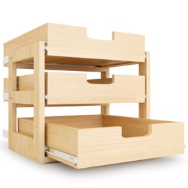 Pull Out Cabinet Organizer, 14''W×21''D×19''H Soft Close Slide Out Wooden Pull out Drawers, Three Tier Slide out Wood Cabinet Organizer, for Base Cabinet Organization in Kitchen, Pantry, Bathroom