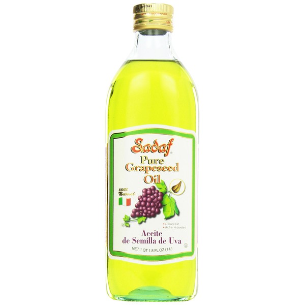Sadaf Grapeseed Oil - Grape seed Oil for cooking - Healthy cooking oil - High Smoking Point - Cast Iron Seasoning, Skincare, Haircare, and make essential oils - Product of Italy. 33.8 Fl oz (1 L)