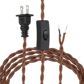 uxcell 12Ft 18/2 Twisted Cloth Covered Lamp Cord, Vintage Fabric Electrical Wire with Switch Button and Plug Stripped Ends Ready for Extension Wiring DIY Repairing, Light Brown