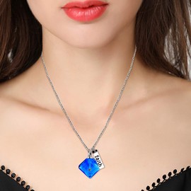 Uloveido Womens Stainless Steel Faith Necklaces Blue Square Pendant Necklace Mustard Seed Jewelry for Mother Y797(blue)