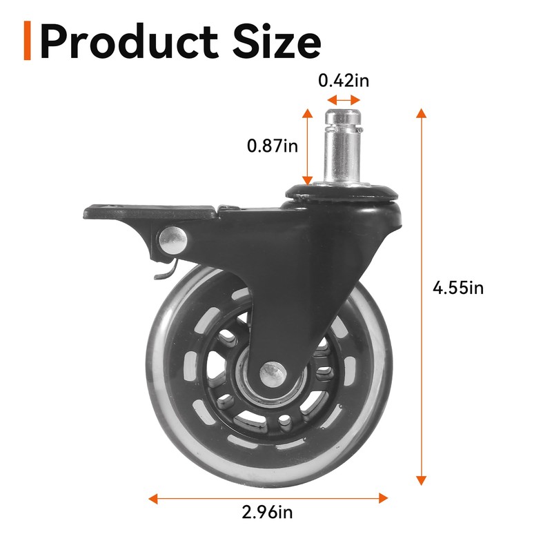2-Pack HDW302 3" Swivel Caster Wheels with Brake – Rubber