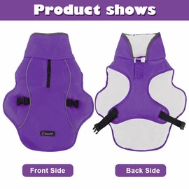 EMUST Dog Cold Weather Coats, Fleece Lining Small/Medium/Large Dog Jacket for Winter, Warm Waterproof Dog Winter Clothes for Large Dogs, Purple, XL