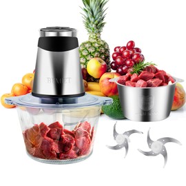 Electric food processor vegetable chopper 500W 2x8cup bowls 2 bi-layer 4 blades Small Food chopper Electric Meat grinder for home use,Mincing, and Puree for kitchen aid, baby foot, pet food by BUMET