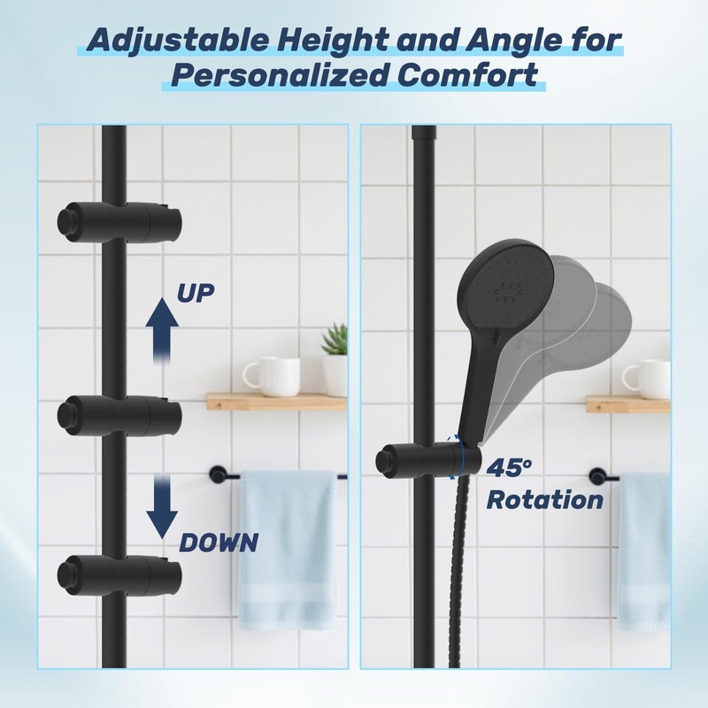 Hibbent Universal Adjustable Shower Holder with Hook - Fits 19-23.5mm