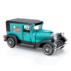 Classic Antique Model Car Building Blocks Set, Vintage Collector Truck Bricks, Compatible with Major Brands Bricks, Old Cars Combine With Starter Course, Gift For Kids 6 And Up (Light blue)