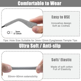 4 Pairs Upgrade Soft Glasses Ear Cushion, Anti Slip Knitting Cotton Eye Glasses Ear Grippers, Comfort Temple Sleeves Tips Eyeglass Ear Pads, Non Slip Eyeglass Grips for Behind the Ear (Multicolor)