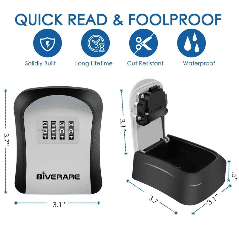 GIVERARE Key Lock Box Combination, 4-Digit Lockbox Wall Mount Outside,