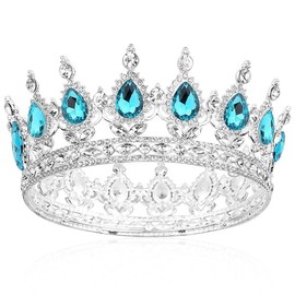 Silver Crown for Women Crystal Wedding Tiara and Crowns for Girls Rhinestones Queen Headband Princess Hair Accessories for Big Kids Party Bridal Birthday Prom Costume Cosplay - Color: E; Silver+Lake Blue