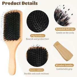 Wooden Paddle Hair Brush with Bristle & Detangling Pins – Hairbrush for Men, Women, and Kids to Reduce Frizz, Restore Shine & Promote Healthy Hair