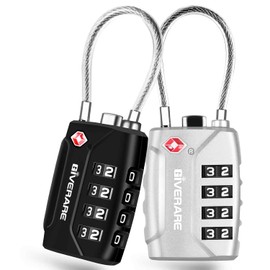 Paquete de 2 cerraduras de equipaje de viaje aprobadas por la TSA, cerradura de combinación de cable de metal de 4 dígitos, candados de aleación, candado a prueba de intemperie para casillero, bolsa