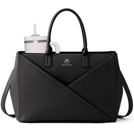 LOVEVOOK Laptop Tote Bag for Women with Large Cup Holder, 15.6 Inch PU Leather Work Bag Teacher Tote Bag, Waterproof Computer Bags Business Office Briefcase Handbag