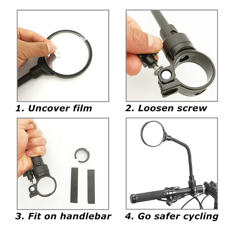 RYANGO Bike Mirror, Adjustable Bike Mirrors Handlebar Rearview Mirror, Acrylic