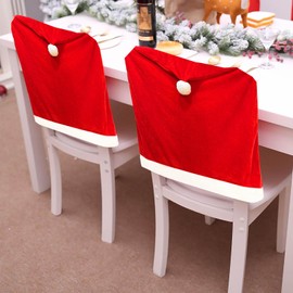 SATXTREM Christmas Chair Covers Set of 2,Red and White Santa Claus Hat Chair Back Covers for Xmas Holiday Festival Indoor Kitchen Bar Counter Stools Decorations Dining Room Table Decor