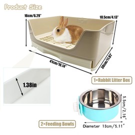 PINVNBY Rabbit Corner Litter Box with Drawer for Cage Small Animal Litter Pan Hanging Pet Feed Bowls Cage Potty Trainer Pet Toilet for Rabbit Bunny Guinea Pigs Chinchilla Ferret