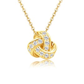 Elensan 14K Yellow Gold Plated Pendant Necklace | 925 Sterling Silver Post CZ Hypoallergenic Pendant Charms Love Knot Cubic Zirconia Necklace for Women
