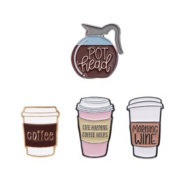 NOIAFZY 4Pcs Exquisite Simple Style Coffee Art Enamel Alloy Brooch Charming Coffee Pot Brooch for Clothing Accessories