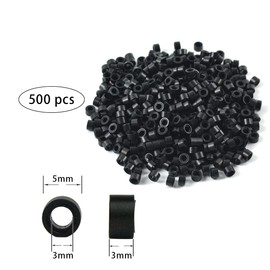 Micro ring hair extension set with 1 micro ring hair pliers, 1 micro ring needle threader, 1 pull hook and 500 micro rings for hair extension accessories (black)