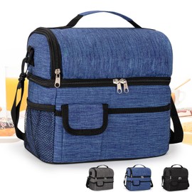 BalladHome Lunch Bag 10L Cooler Bag Insulated Bag Portable Double Compartments Lunch Bag with Adjustable Shoulder Strap for Women Men School Office (Blue)