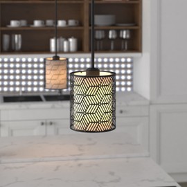 Inlight 1-Light Modern Kitchen Island Cylinder Pendant with Black Metal Frame and White Fabric Shade, 6 2/5" Wide Mini Single Pendant, Bulb Not Included, IN-0337-1-BK