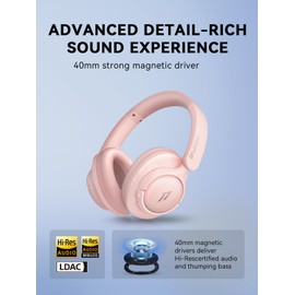 1MORE SonoFlow SE HQ31 Wireless Bluetooth Headphones -42dB Noise Cancelling Over-Ear Bluetooth Headset with Hi-Res Audio, 90H Playtime, LDAC, All-Day Comfort for Travel Work Gaming, Pink