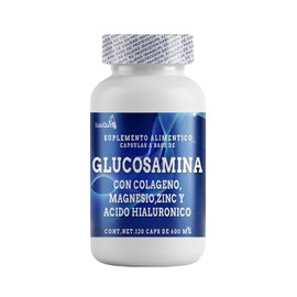 IsaaQuim Glucosamina con Colágeno, Citrato de Magnesio, Zinc y Ácido Hialurónico | 120 Cápsulas de 600 mg | Por Porción: 250 mg Glucosamina, 33 mg Ácido Hialurónico, 20 mg Magnesio, 5 mg Zinc