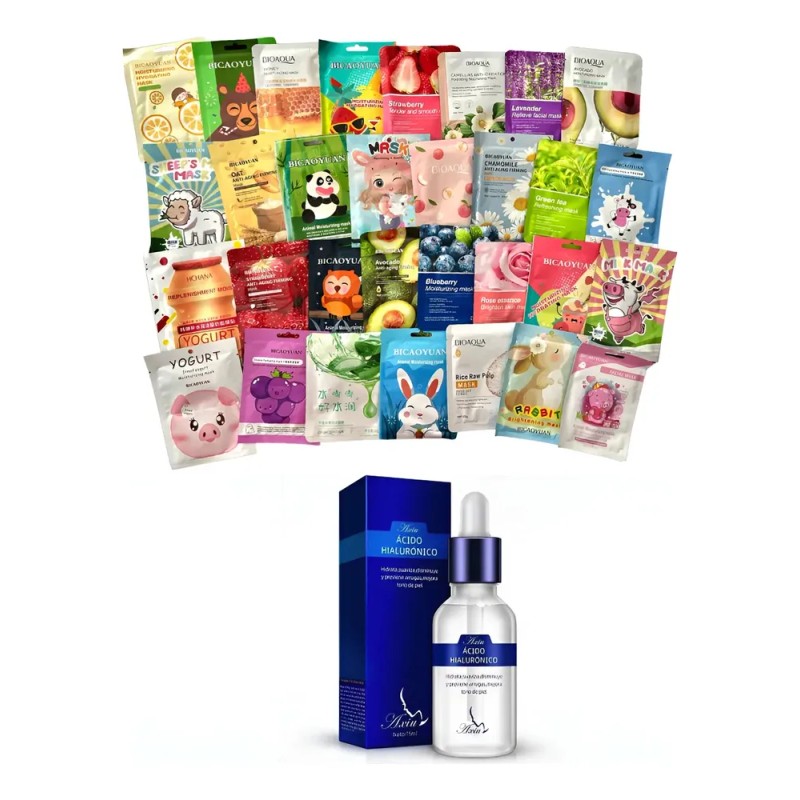 Paquete 30 Mascarillas Coreanas Serum cido Hialurnico Mixta