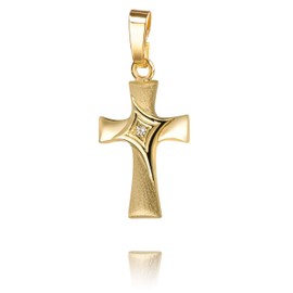 JEVELION Pendant Cross with Cubic Zirconia Gold Cross for Women, Men and Children, Cross Pendant + Jewellery Case with Necklace, Gold-plated with chain, Cubic Zirconia