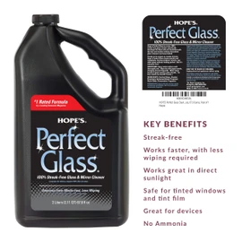 HOPE'S Perfect Glass Cleaner Spray Refill, Streak-Free, Ammonia-Free Window, Mirror, Screen, Tinted Glass, and Shower Door Cleaner, Indoor and Outdoor Glass Surfaces, 67.6 Ounce, Pack of 1