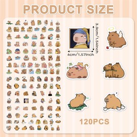 Capybara Stickers, 120 Pcs Cute Capybara Stationery Stickers, Waterproof Animal Stickers for Laptop, Travel, Capybara Gifts, Sticker Pack for Party Favors, Puffy Stickers