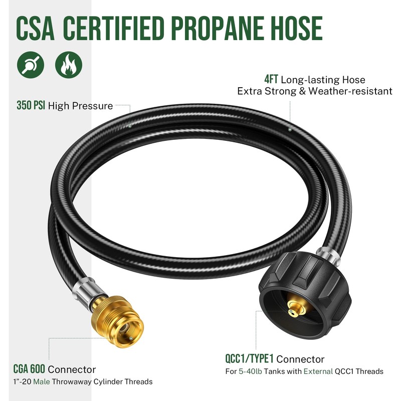 Alloxity 6FT Propane Hose Adapter 1lb to 20lb, Propane Tank