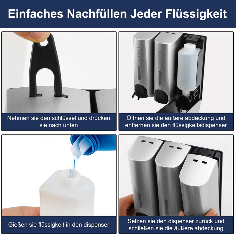 Soap Dispenser ABS 3 x 350 ml Manual 3 Chamber