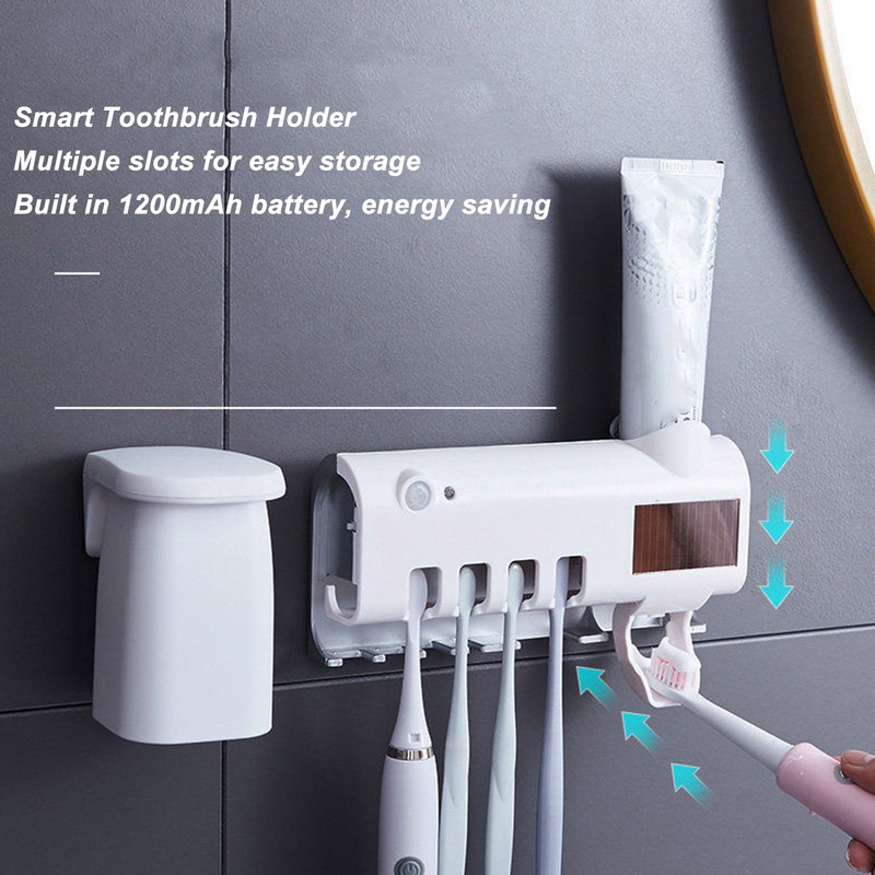 UV Toothbrush Holder with 1200mAh Battery Smart Induction Wall Mount