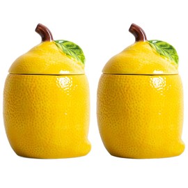 WK WENKRYGDN Lemon Kitchen Canisters Set of 2 Decorative Ceramic Food Storage Container, Cute Cookie Jar with Lid Lemon Kitchen Decor For Countertop Hom Decoration