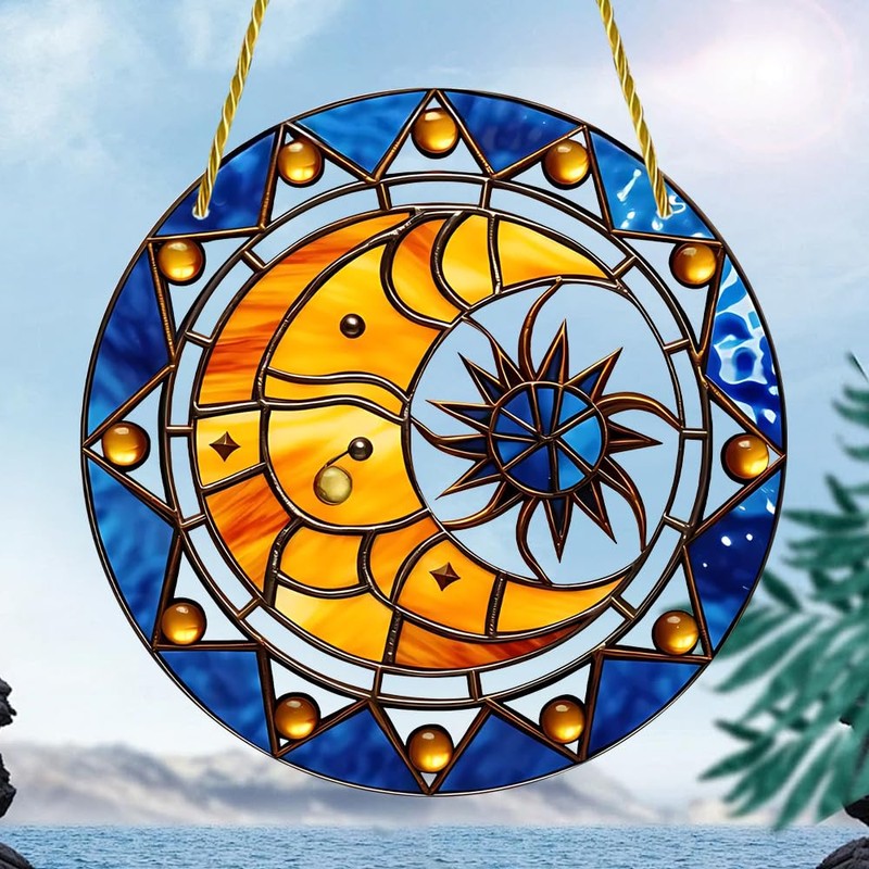 Sun and Moon Stained Window Hangings with Chain – Acrylic
