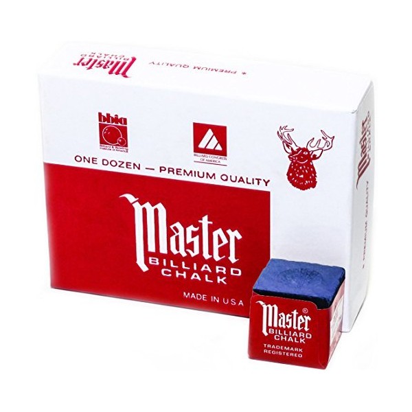 Master Billiard Cue Chalk Box, 12 Cubes, Blue by Master