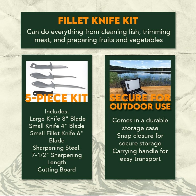 SE 5-Piece Fish Fillet Set, Multipurpose Set Ideal for Cleaning,