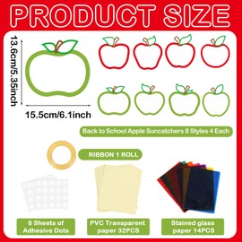 32 Sets Back to School Apple Suncatchers Craft Kit DIY Window Stained Glass Effect Colorful Apples Paper Crafts for Home School Classroom Decor Kid Birthday Gifts Creative Art Projects Activity Game