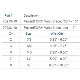 United Ortho 70222-10 PatientFORM 10" Wrist Brace-Left, X-Small