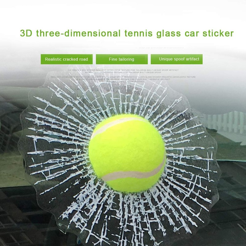 3D Simulation Tennis Break Glass Car Window Sticker, Baseball Broken