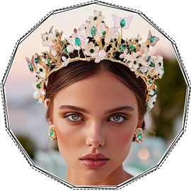 YBSHIN Light Up Gold Butterfly Crowns and Tiaras, Flower Bridal Wedding Accessories, Rave Prom Costume Headpiece for Women (Silver)