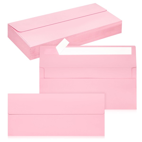 50 Pack #10 Business Envelopes, Self Seal Standard Pink Envelopes