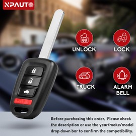 NPAUTO Key Fob Replacement Fits for 2016-2020 Honda Civic, 2016-2017 Honda Accord, Keyless Entry Remote Control Car Key Fobs (MLBHLIK6-1TA, 35118-T2A-A60, 4 Buttons, 433Mhz)