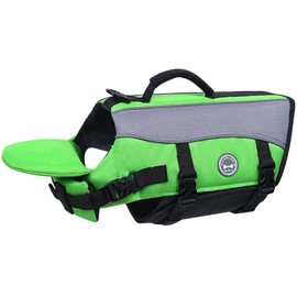 Vivaglory, Dog Life Jacket, Float Coat, Water Sports Swim Aid for Dogs, Pets, With Handle and Reflectors, XS, neon green