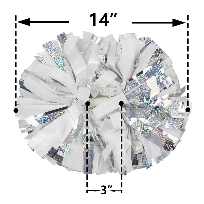 Hooshing 2 Pack Pom Poms Cheerleading Professional Holographic Silver Spot