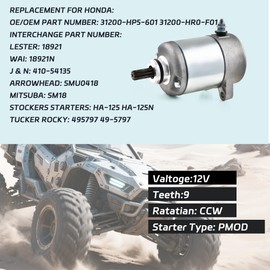 San-IgniteX Starter Motor with Relay & Sleeve - Honda Rancher 420 Accessories & Powersports Parts for TRX420 (2007-2023), Foreman 500 & Pioneer 500 OEM 31200-HP5-601, 31200-HR0-F01
