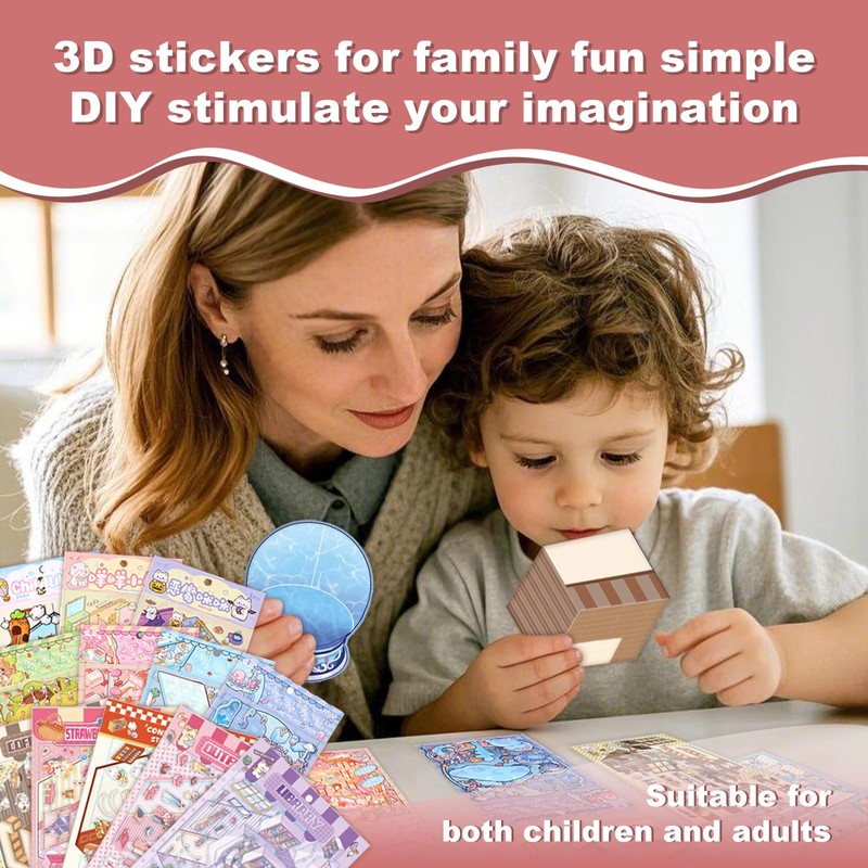 12 Sets 3D Scene Stickers for Kids Adults, DIY Sticker