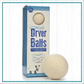 B&N All Natural at Home, Daisy's Wool Dryer Balls for Sensitive Skin, High Moisture Absorbent, Static Reducing and Wrinkle Prevention, XL Pieces, White, 3 Count